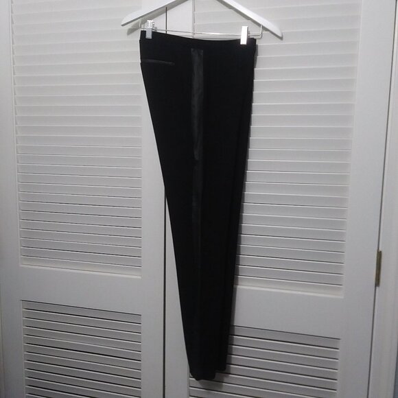 Eileen Fisher Black Pull On Leggings Leather Trim - Picture 6 of 10